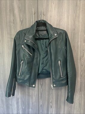 Blank NYC Dark Green Vegan Leather Moto Jacket